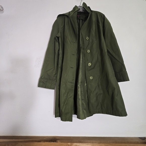 Gallery Trench Coat Outdoor Women L Green Jacket Removable Hood Button Pockets - Picture 4 of 16